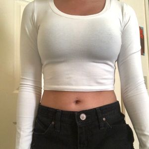 White Sleeve Crop Top